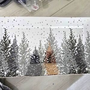 CHRISTMAS Tree Silver & Gold ceramic Serving Dish *New*